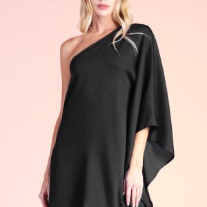 Hammered Satin One Shoulder Mini Dress