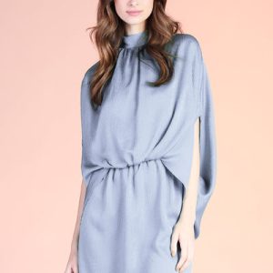 Hammered Satin Mock Neck Caftan Mini Dress