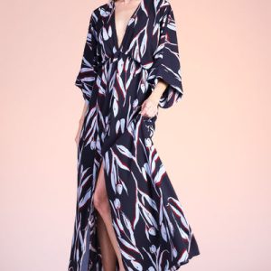 Tulip Print Kimono Maxi Dress