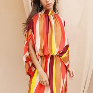 Sunset Wonders Mock Neck Caftan Mini Dress