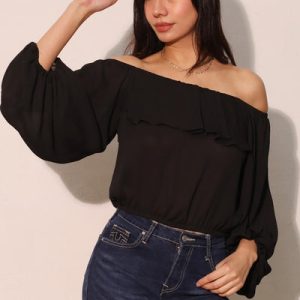 Flowy Off Shoulder Crinkle Top