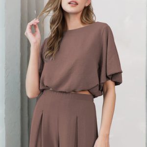 Matte Crepe Bubble Sleeve Crop Top