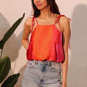 Ombre Satin Tie Shoulder Crop Top